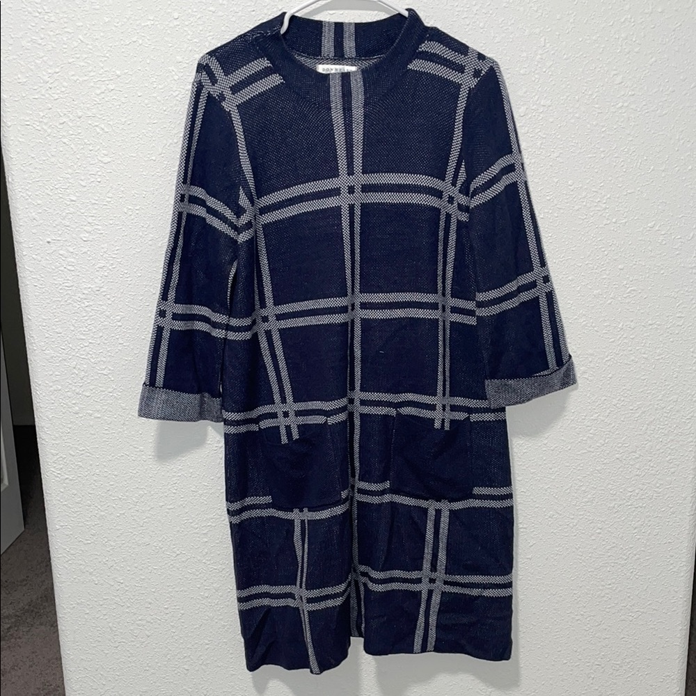 DownEast Blue and White 3/4 Sleeve Sweater Dress